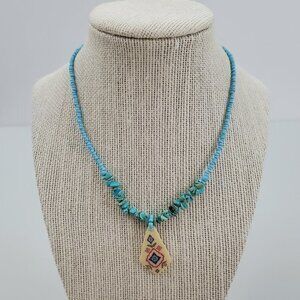 Faux Turquoise Beaded Necklace Ceramic Tribal‎ Flor